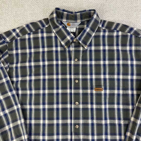 Vintage Carhartt Shirt Mens 2XL Tall Green Plaid Button Down Long Sleeve USA S90 - Picture 2 of 7